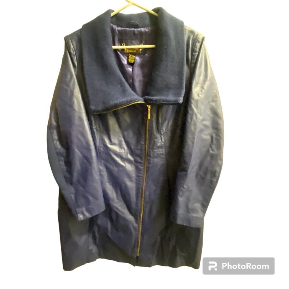 Iman Leather Moto Zip-Up Purple Coat Women's Large‎